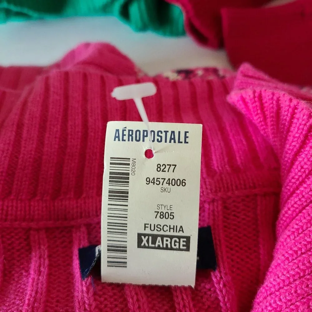 AEROPOSTLE FUSCHIA RIBBED COLLAR V- NECK COMFY  SWEATER XL